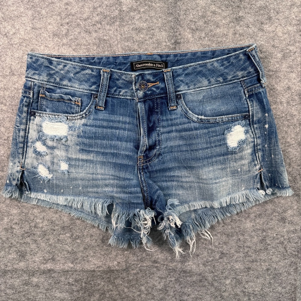 Abercrombie & Fitch Women's 25 Distressed Blue Button Front Denim Shorts